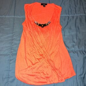 AGB Orange Sleeveless Blouse with Embellished Neckline